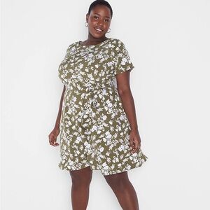Lane Bryant Green Floral Lena Midi Fit N Flare Dress WOMEN'S Sz 18 w/Belt NWOT